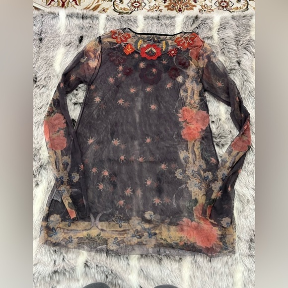 Biya Johnny Was Embroidered Floral Mesh Top sz XS - Picture 7 of 7